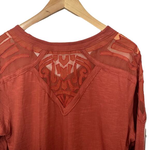 Soft Surroundings Tunic Top Rust Orange Mesh Sheer Embroidered Size XL Pullover‎ - Picture 6 of 7